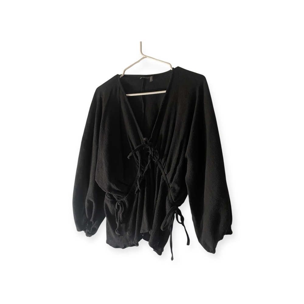 ASOS DESIGN Black Tie Front Blouse (Size US 12 / UK 16)